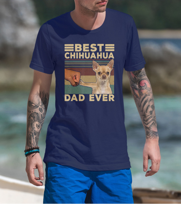Best Chihuahua Dad Ever Vintage Retro Fist Bump T-Shirt