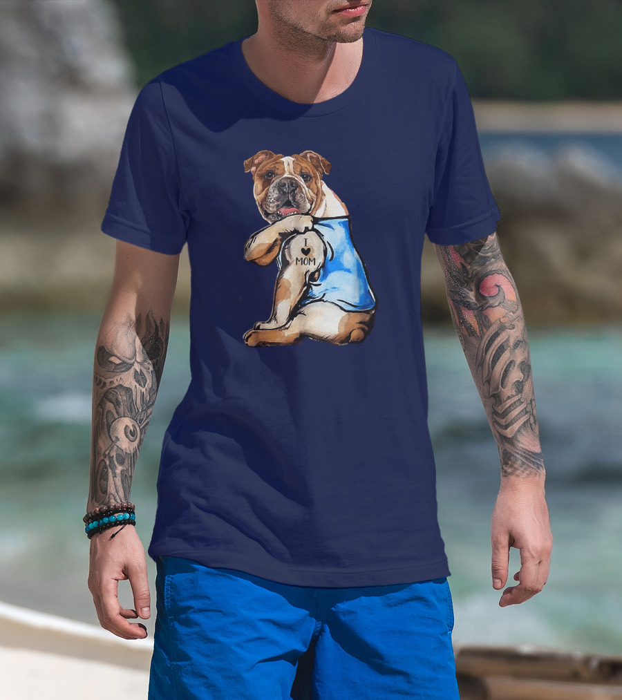 Women English Bulldog Dog Tattoo I Love Mom Trending Ideas T-Shirt