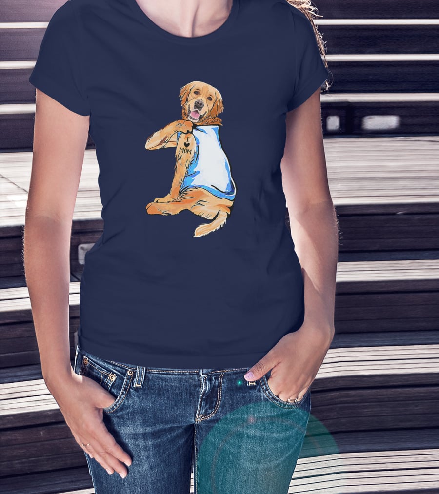 Golden Retriever Dog Tattoo 'I Love Mom' Trendy Ideas For Women T-Shirt