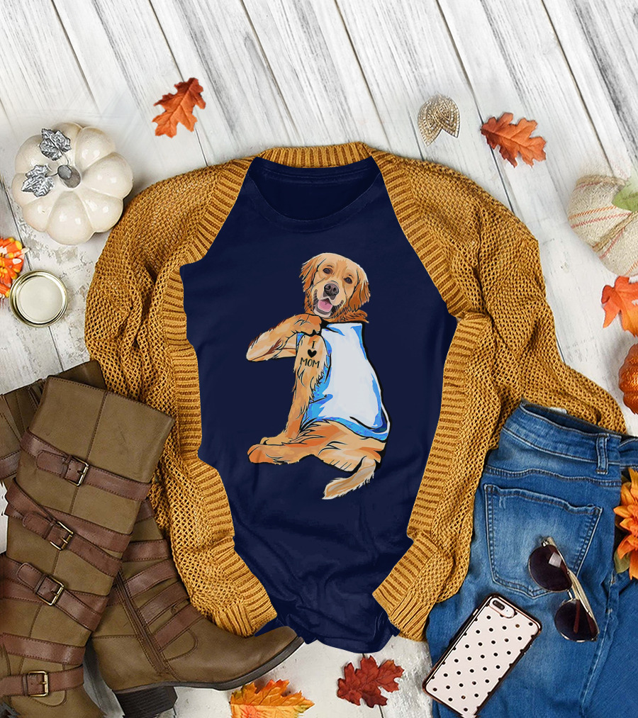 Golden Retriever Dog Tattoo 'I Love Mom' Trendy Ideas for Women T-Shirt