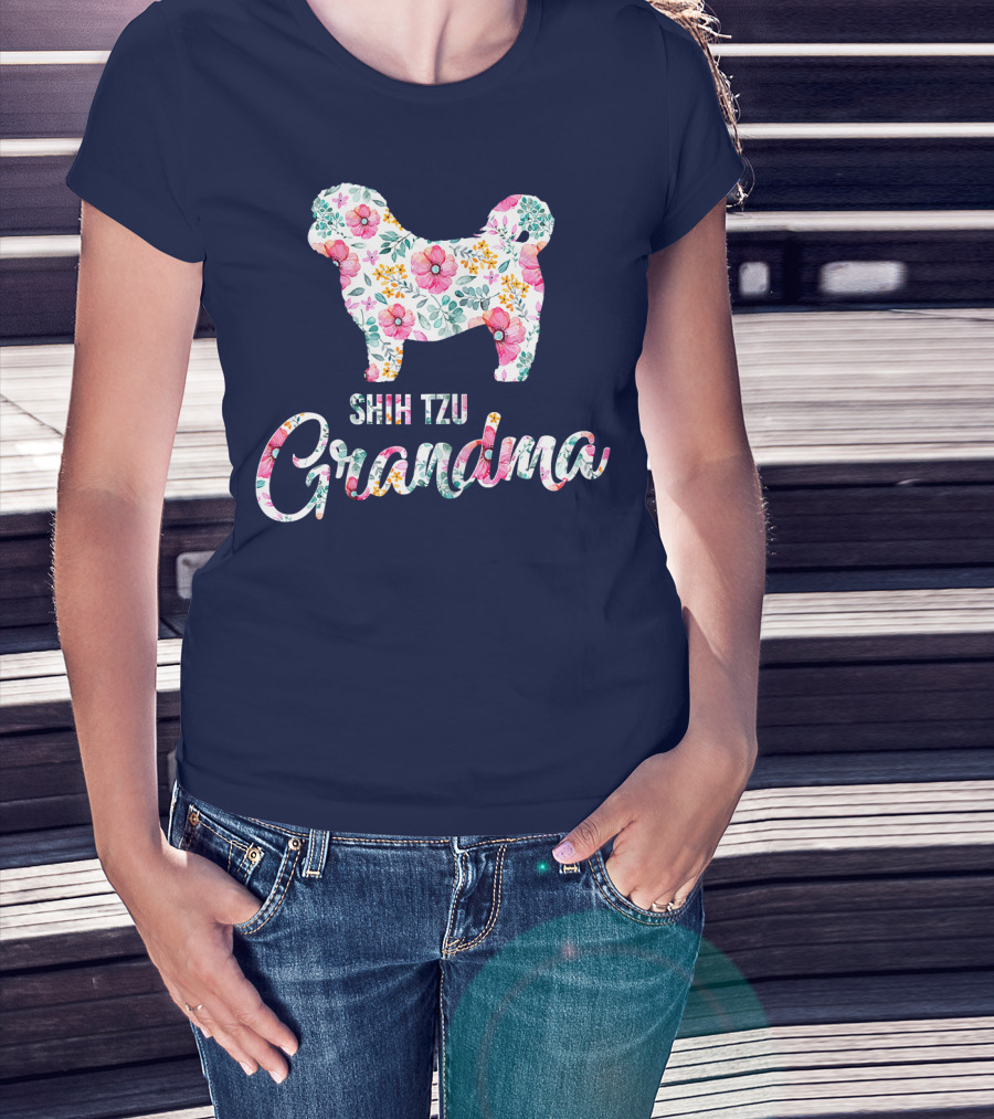 Shih Tzu Grandma Floral Dog T-Shirt