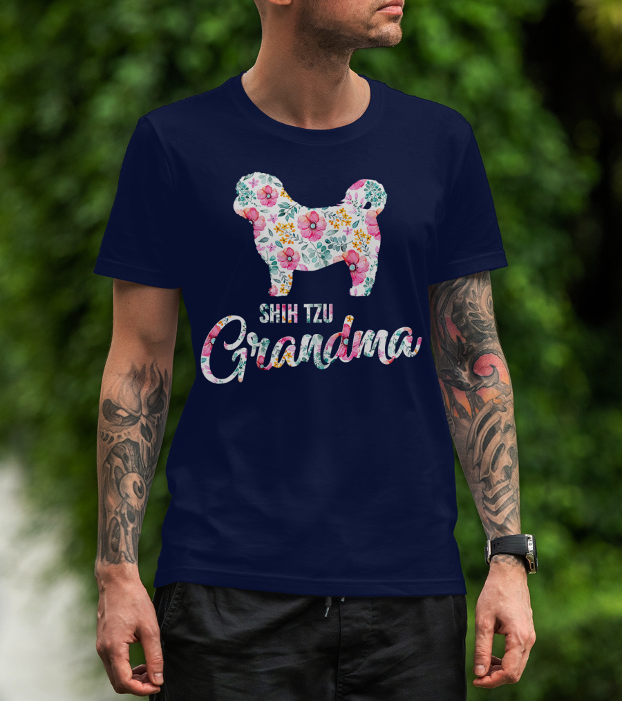 Shih Tzu Grandma Floral Dog T-Shirt