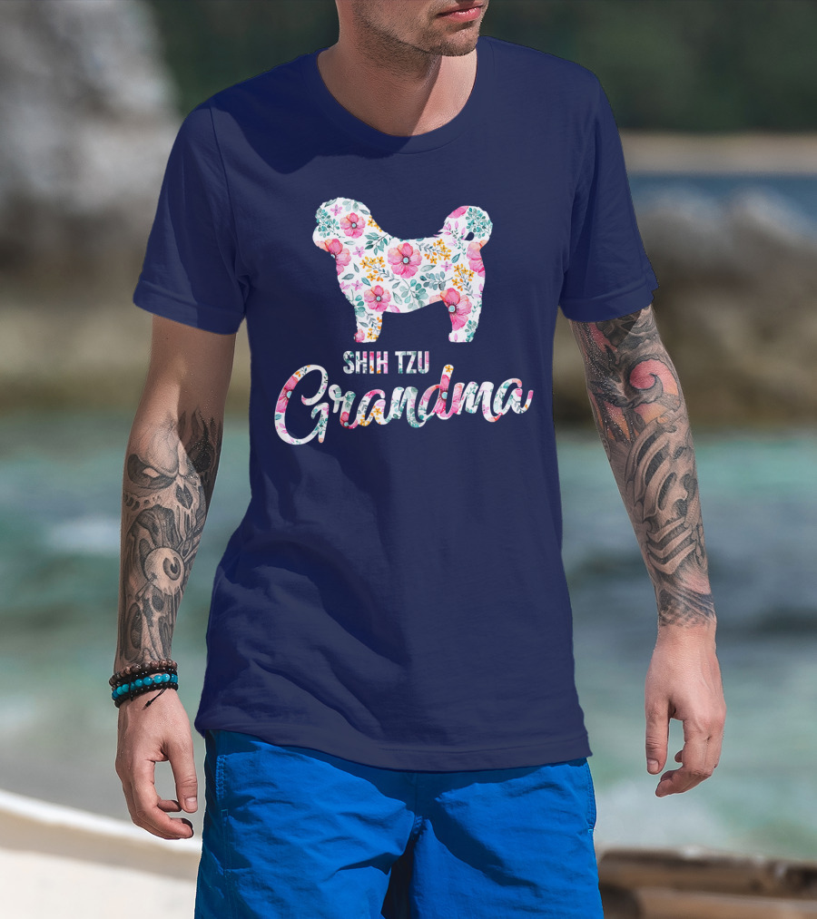 Shih Tzu Grandma Floral Dog T-Shirt