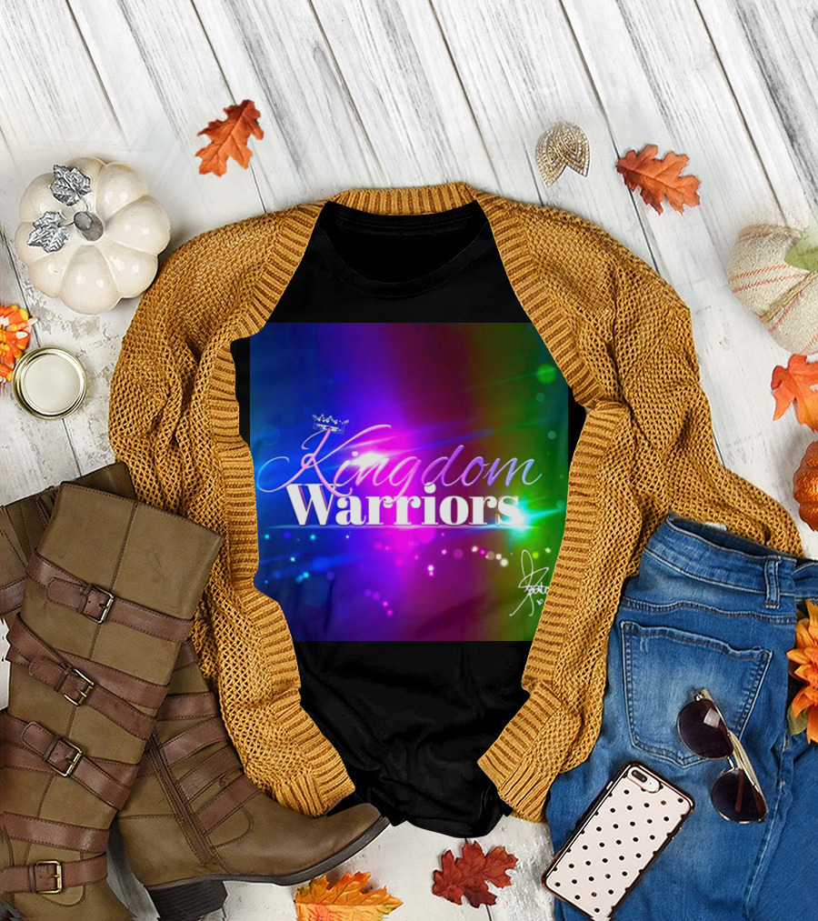 Kingdom Warriors with Crown and Signature in Vibrant Multicolor Light Burst T-Shirt