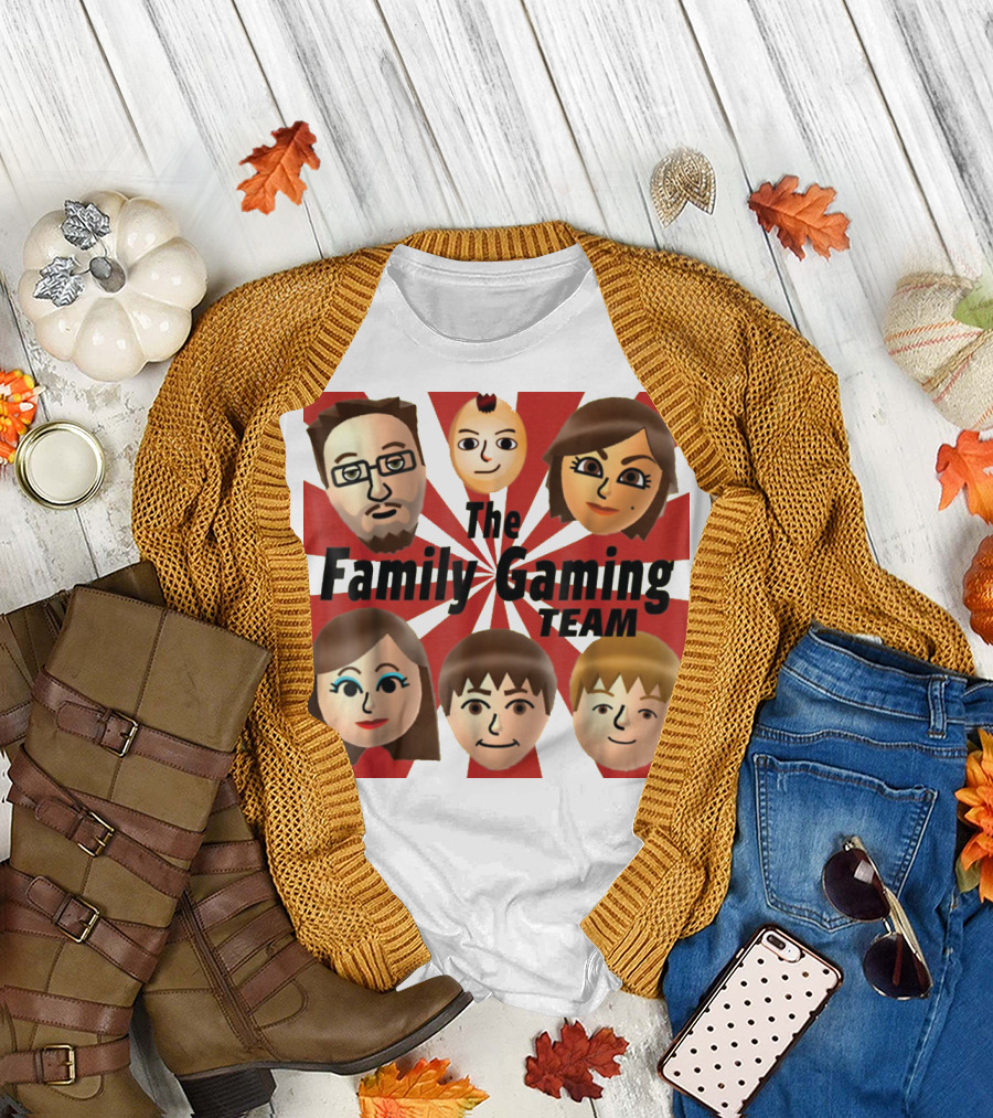 Family Gaming Team Characters with Text Burst T-Shirt