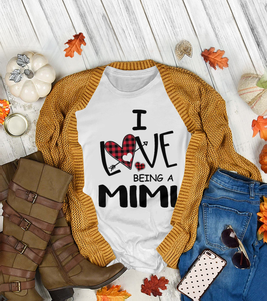 I Love Being a Mimi Heart Arrow Plaid T-Shirt
