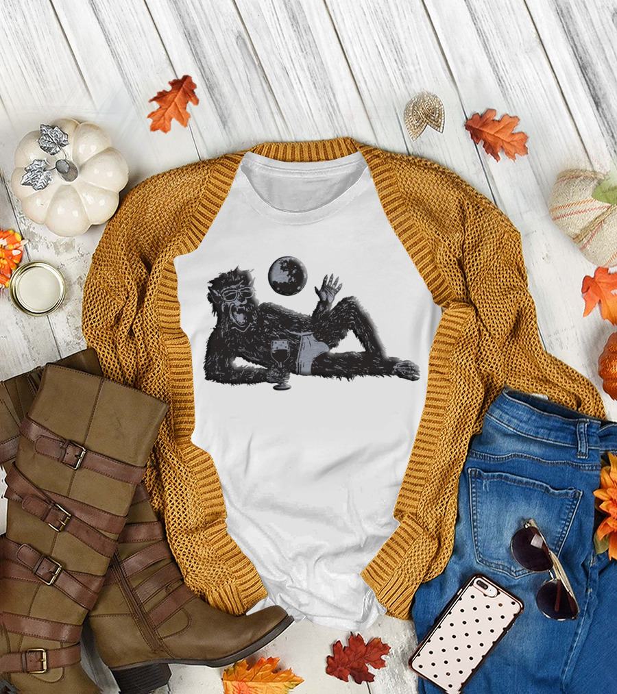 Laid-Back Monkey with Sunglasses and Drink Under the Moon T-Shirt