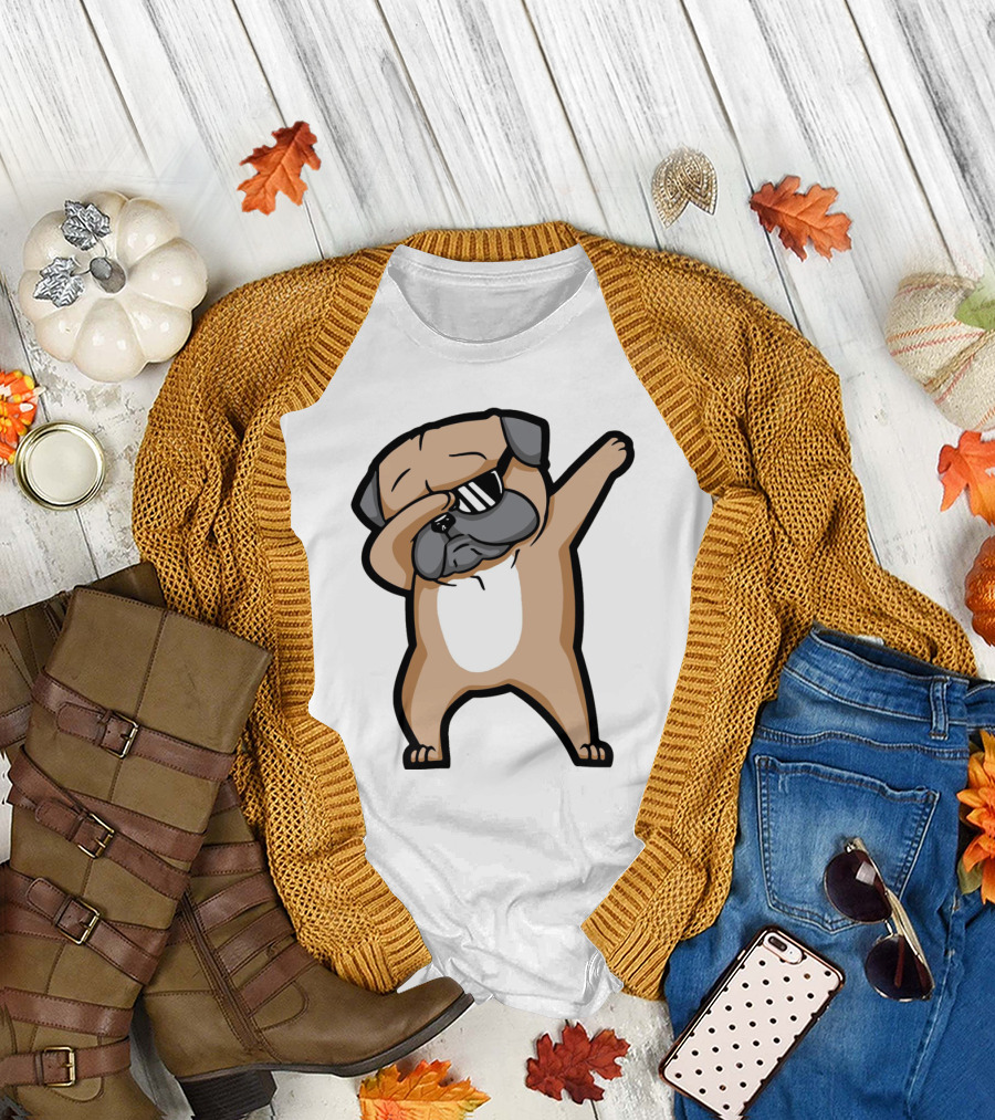 Dabbing Pug With Sunglasses Dance Pose Drawing T-Shirt
