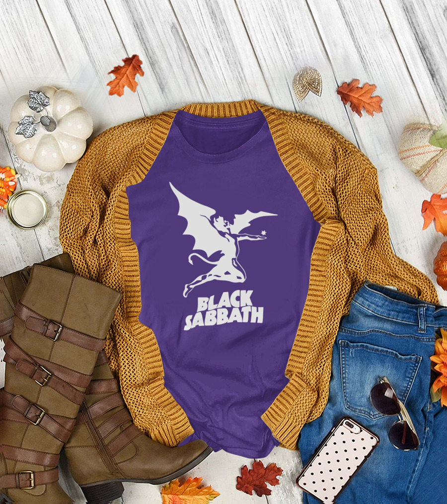 Black Sabbath Flying Devil Logo Purple Background T-Shirt