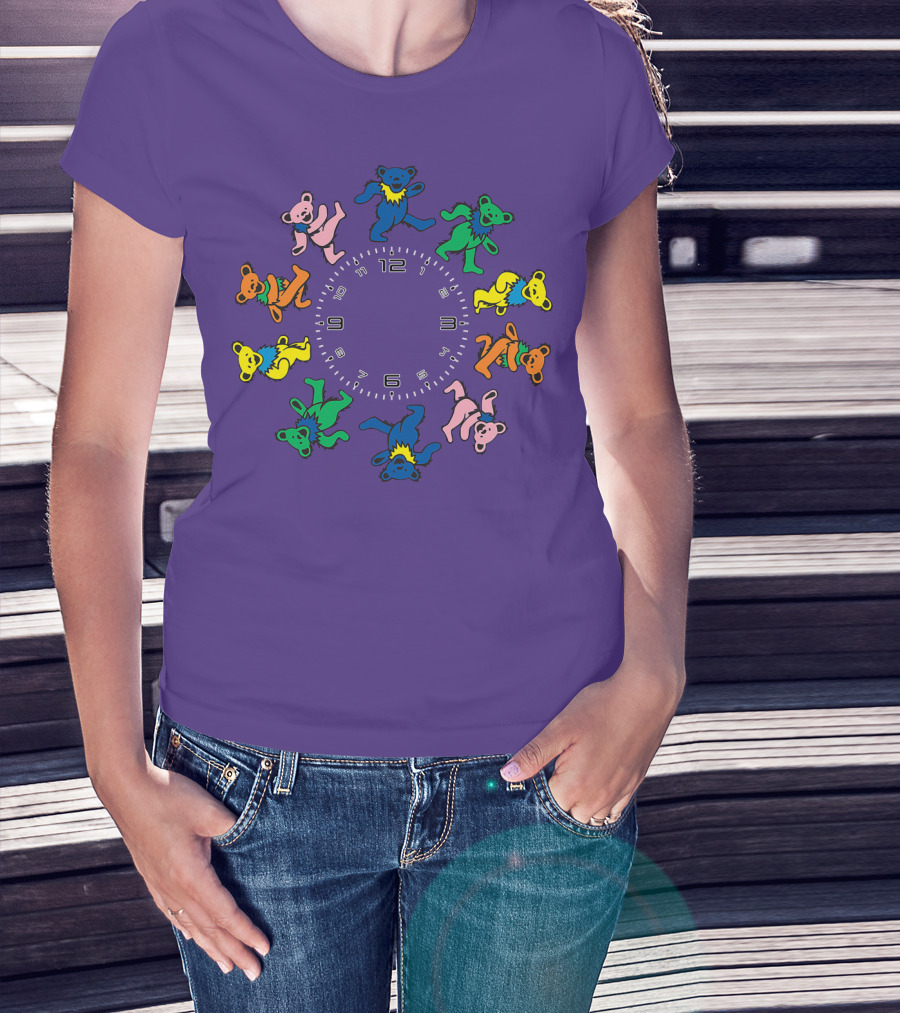The Grateful Bear Colorful Dancing Bears Around Clock T-Shirt