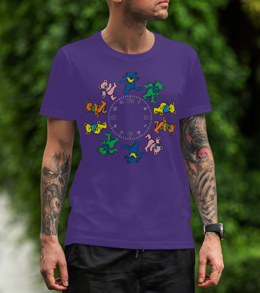 The Grateful Bear Colorful Dancing Bears Around Clock T-Shirt
