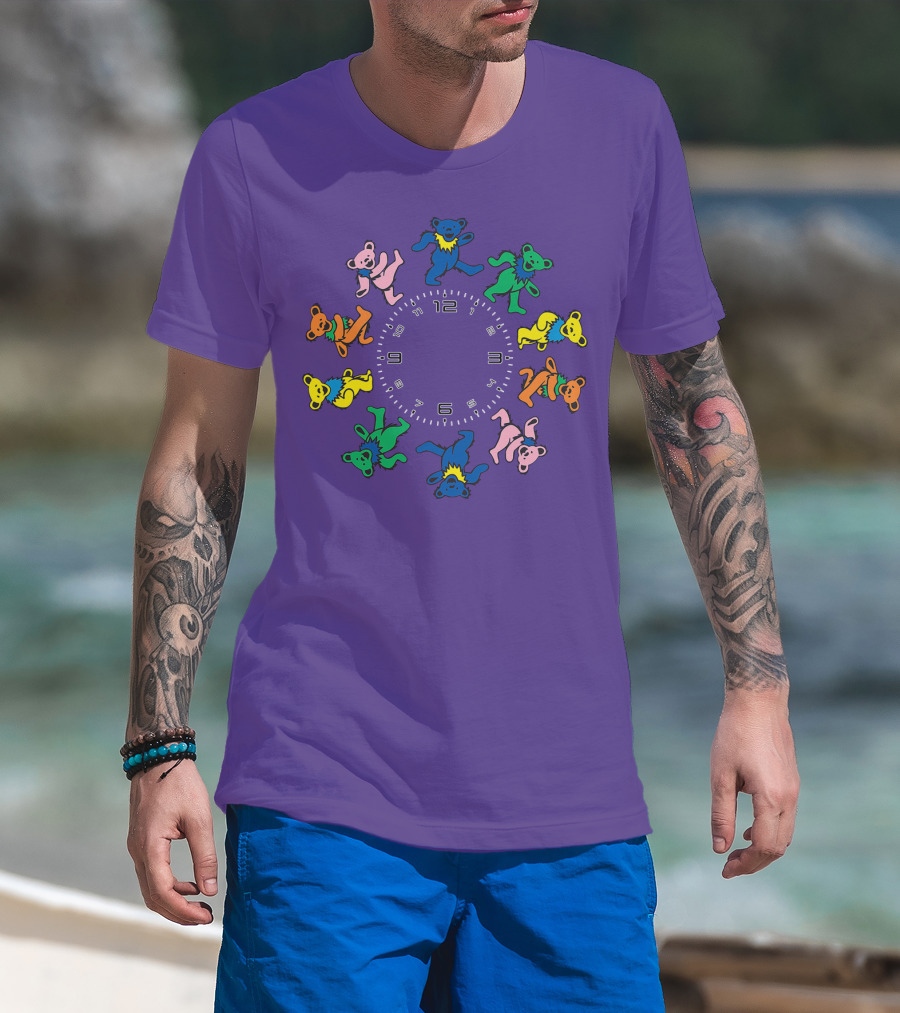 The Grateful Bear Colorful Dancing Bears Around Clock T-Shirt