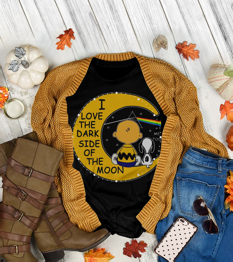 I Love The Dark Side of the Moon Charlie Brown Snoopy Rainbow Prism Moon T-Shirt