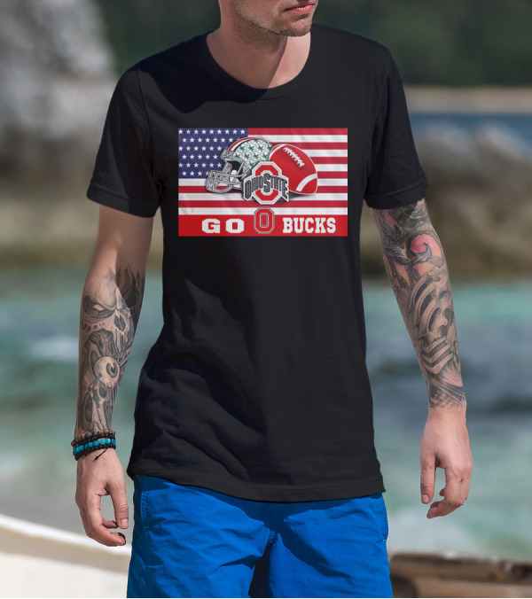 Ohio State Buckeyes Go Bucks American Flag Football Helmet T-Shirt