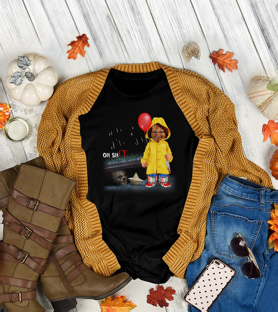 Pennywise and Chucky Oh ShIT Red Balloon Yellow Raincoat Storm Drain T-Shirt