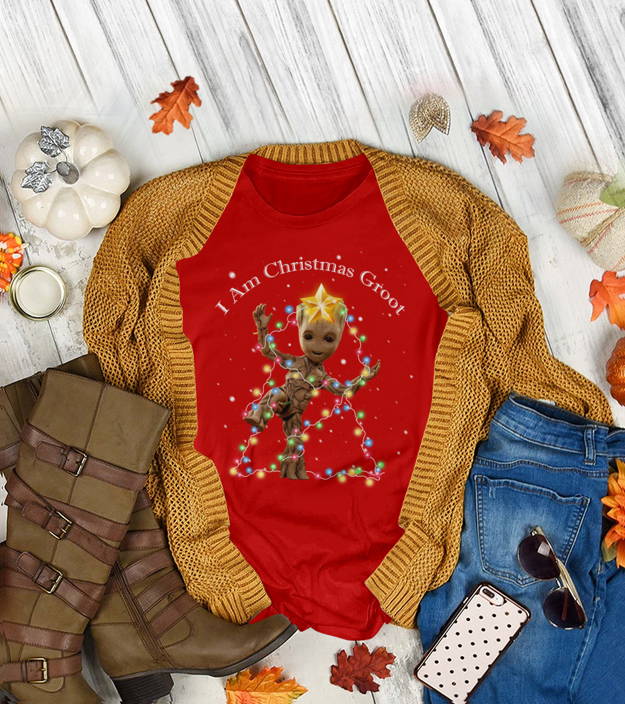 I Am Christmas Groot with Lights and Star T-Shirt