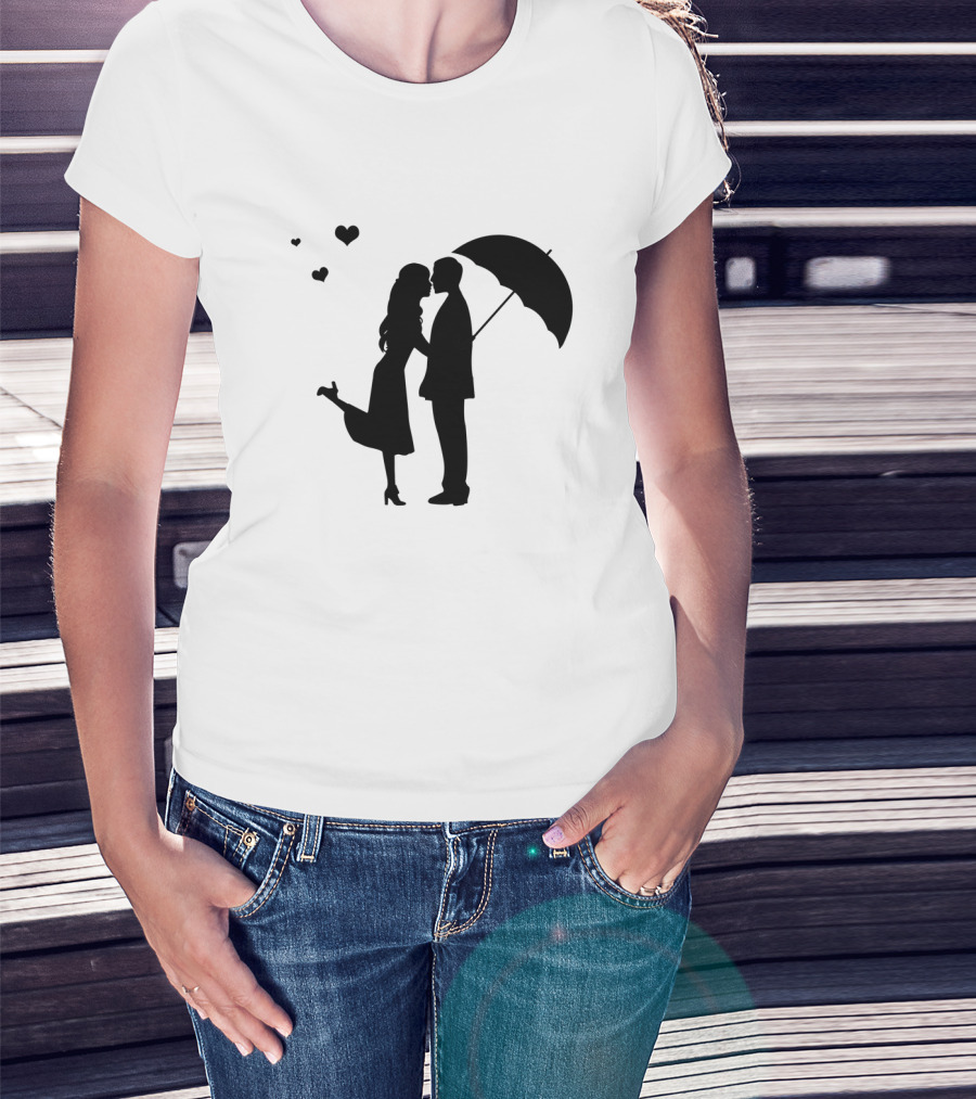 Couple Romantic Umbrella Hearts T-Shirt