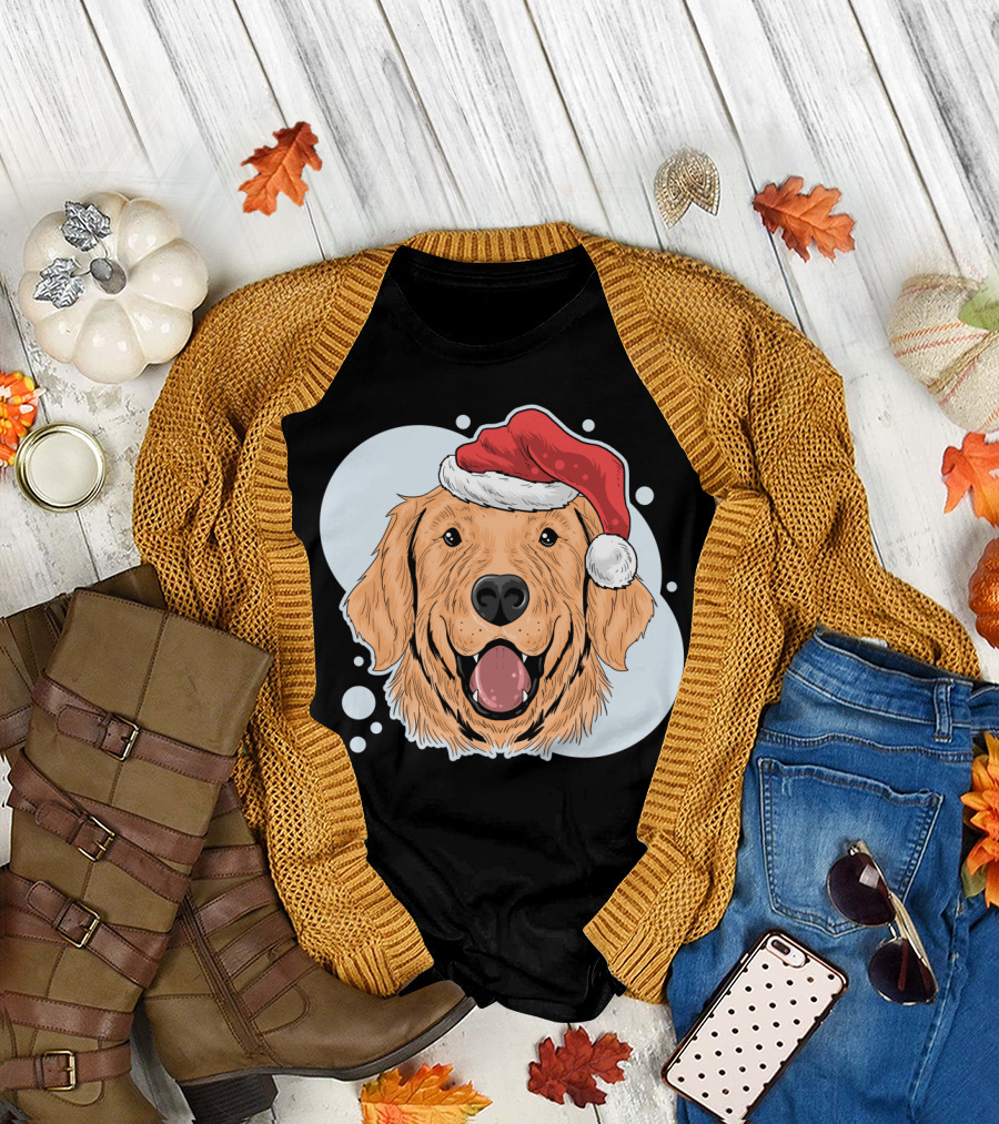 Christmas Dog Santa Claus Hat T-Shirt