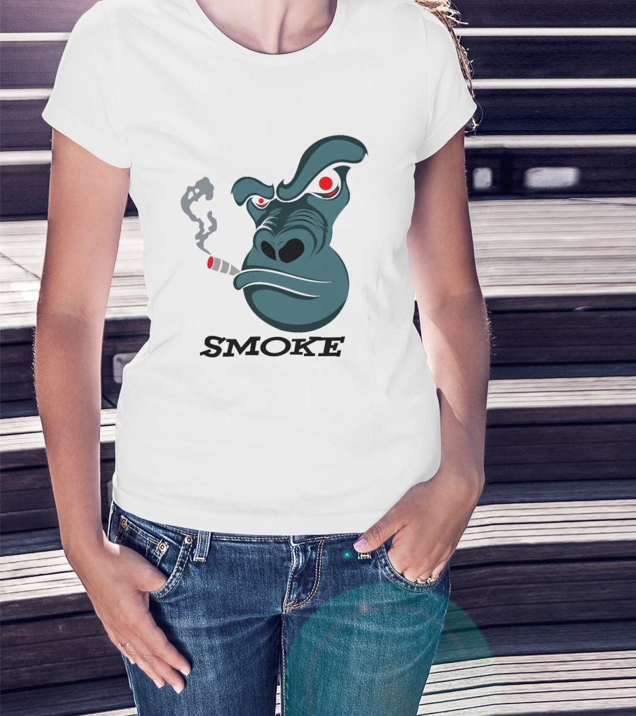 Smoke Kong Smoking Gorilla Icon With Angry Red Eyes T-Shirt