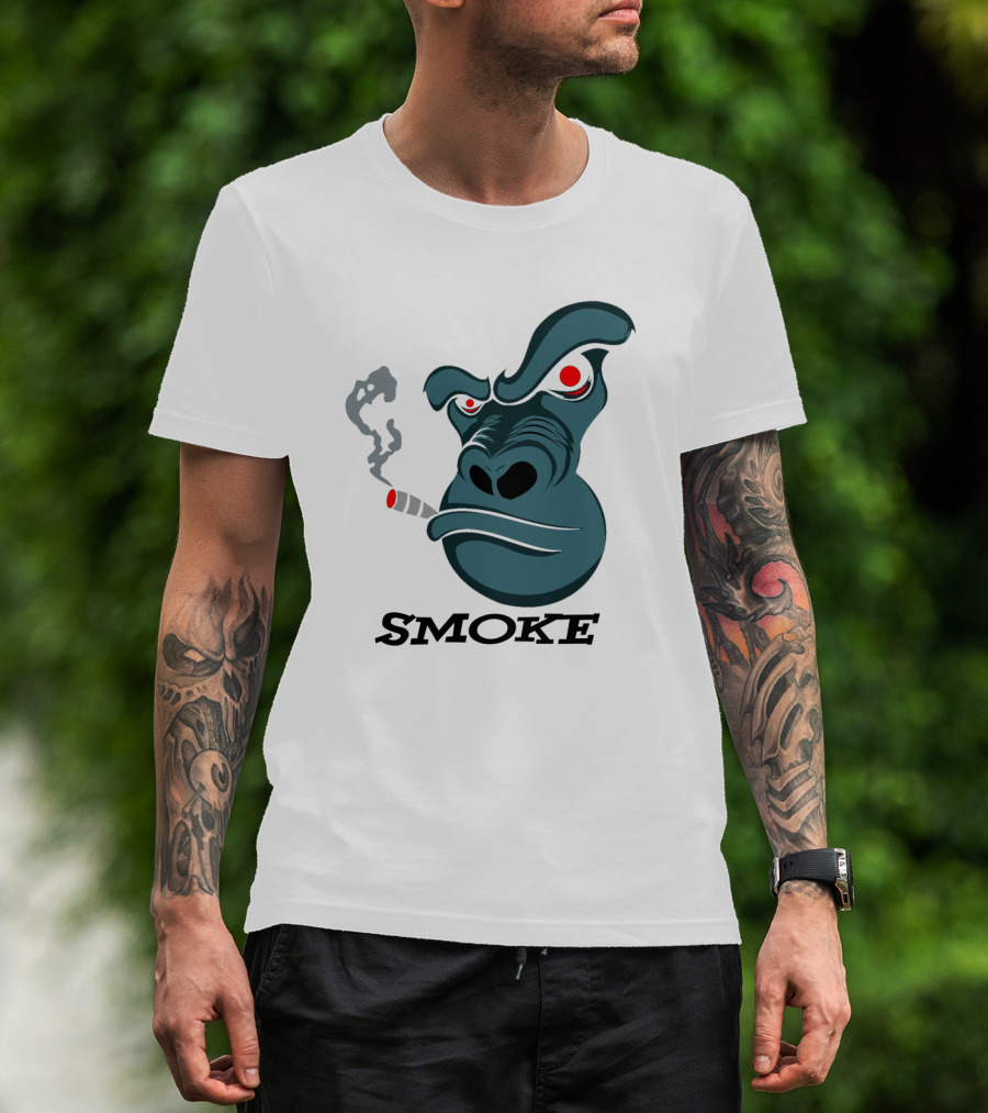 Smoke Kong Smoking Gorilla Icon With Angry Red Eyes T-Shirt
