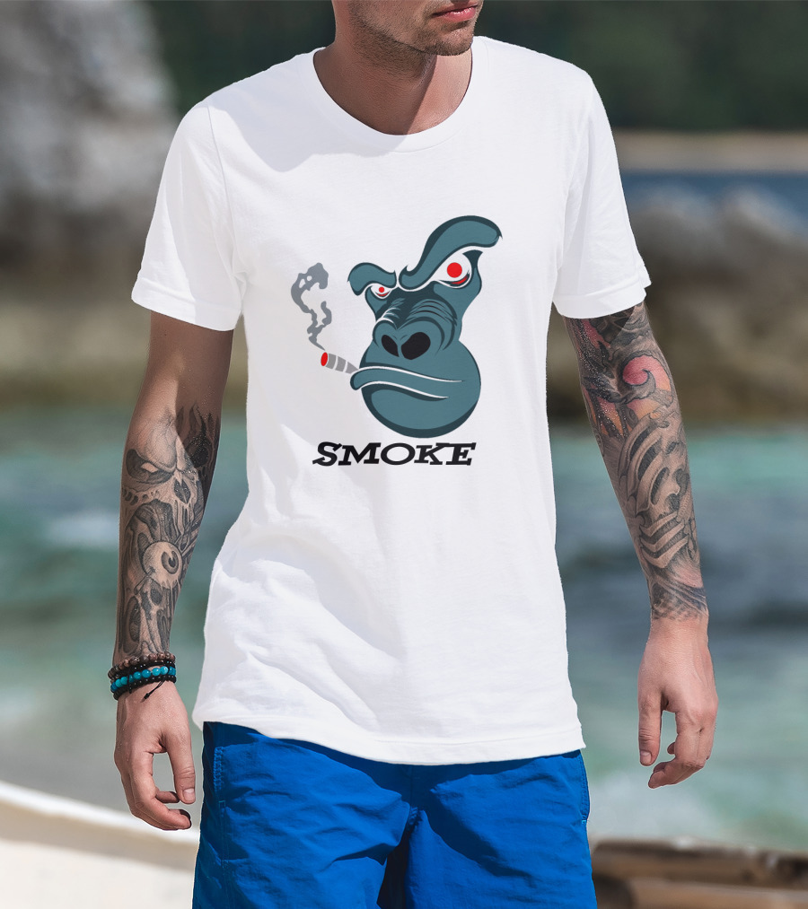 Smoke Kong Smoking Gorilla Icon With Angry Red Eyes T-Shirt