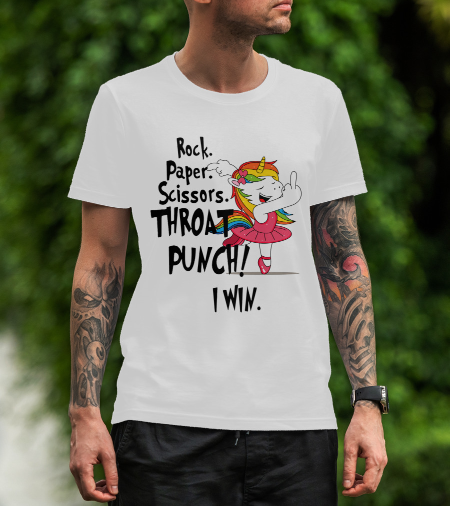 Unicorn Ballet Rock Paper Scissors Throat Punch I Win T-Shirt