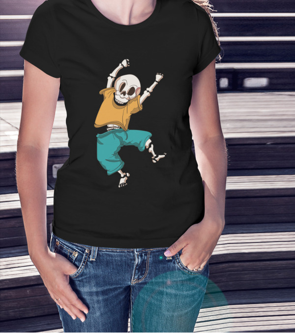 Joyful Hand Drawn Skeleton In Casual T-Shirt