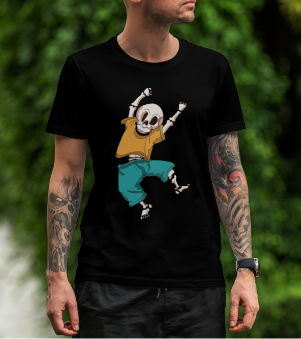 Joyful Hand Drawn Skeleton In Casual T-Shirt