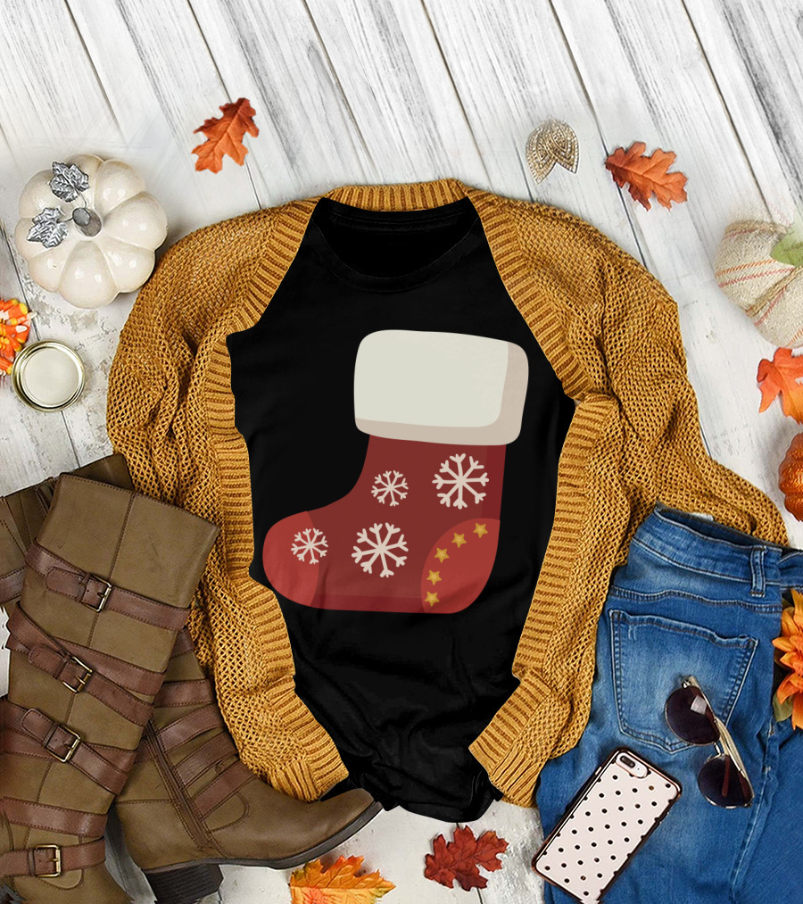 Sock Christmas Stocking with Snowflakes and Stars T-Shirt