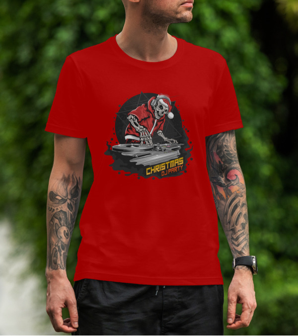 Christmas DJ Party Skull Santa Claus T-Shirt
