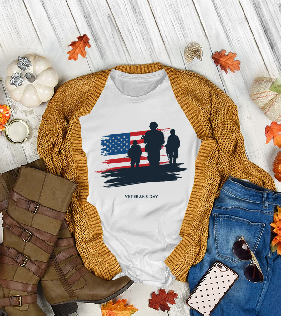 Veterans Day USA Flag with Soldier T-Shirt