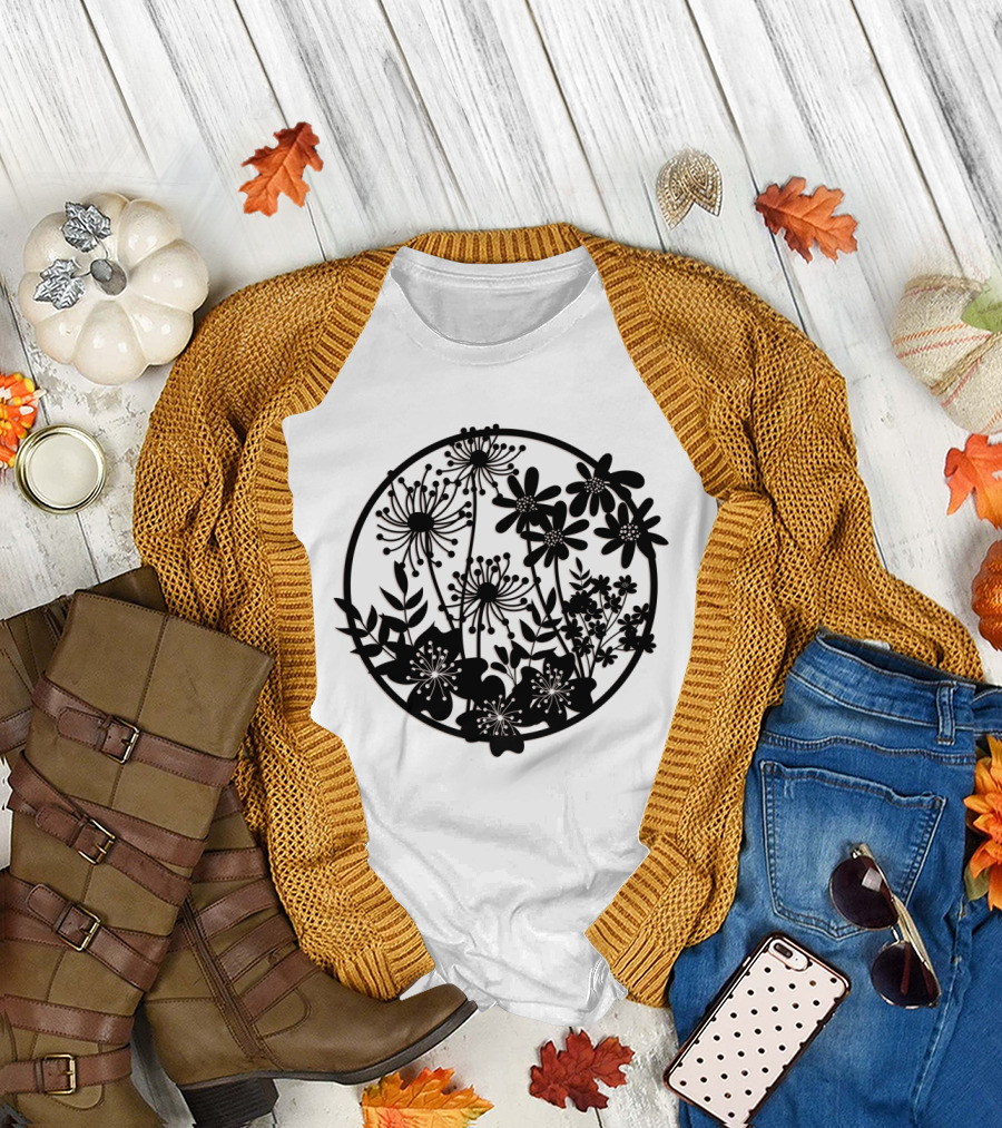 Flower Fresh Three Dimensional Silhouette Blossom Mandala T-Shirt