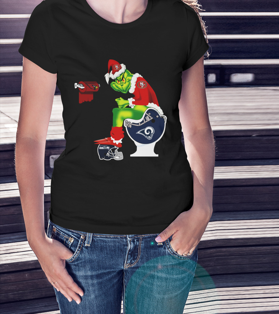 49ers Grinch On Rams Toilet With Cardinals Toilet Paper Seahawks Helmet T-Shirt