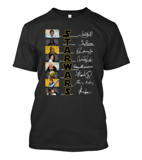 Luke Skywalker Darth Vader Chewbacca Leia Organa Obi-Wan Kenobi Yoda Rey Han Solo Star Wars Signatures T-Shirt