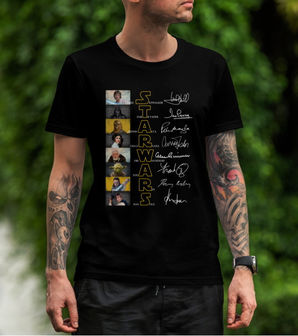 Luke Skywalker Darth Vader Chewbacca Leia Organa Obi-Wan Kenobi Yoda Rey Han Solo Star Wars Signatures T-Shirt