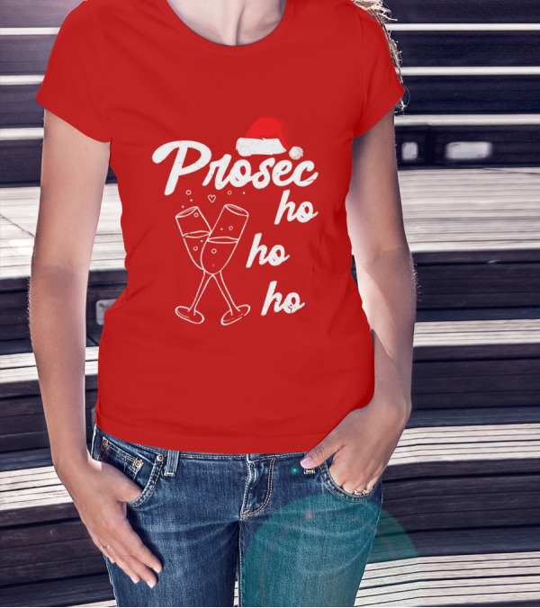 Prosec Ho Ho Santa Hat Champagne Glasses T-Shirt