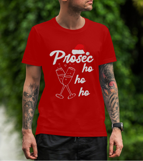 Prosec Ho Ho Santa Hat Champagne Glasses T-Shirt