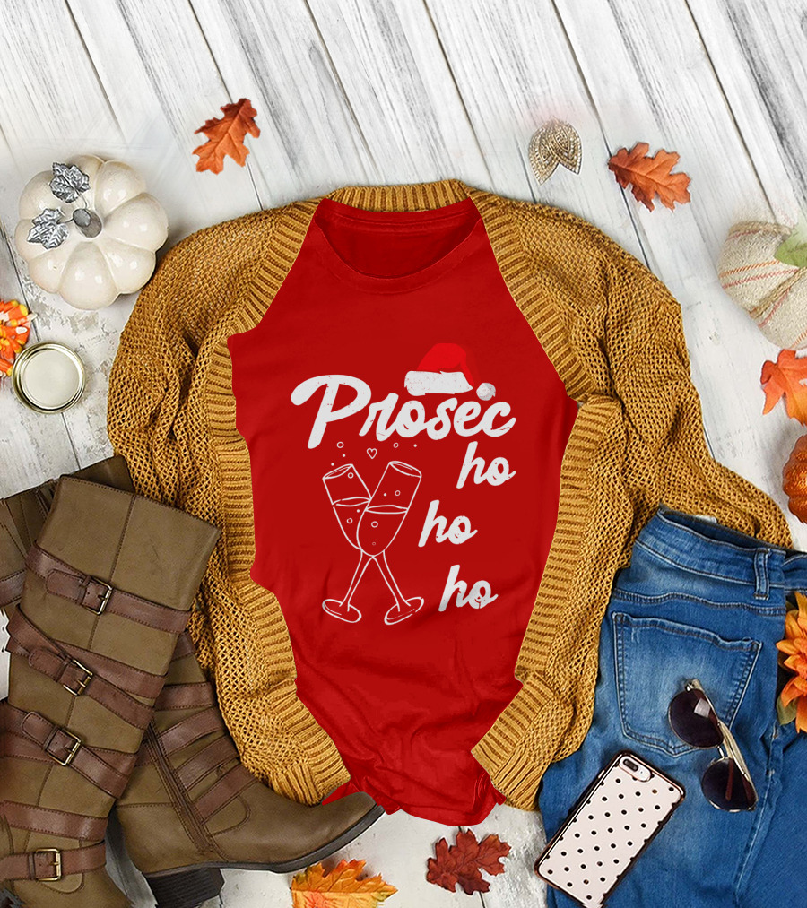 Prosec Ho Ho Santa Hat Champagne Glasses T-Shirt