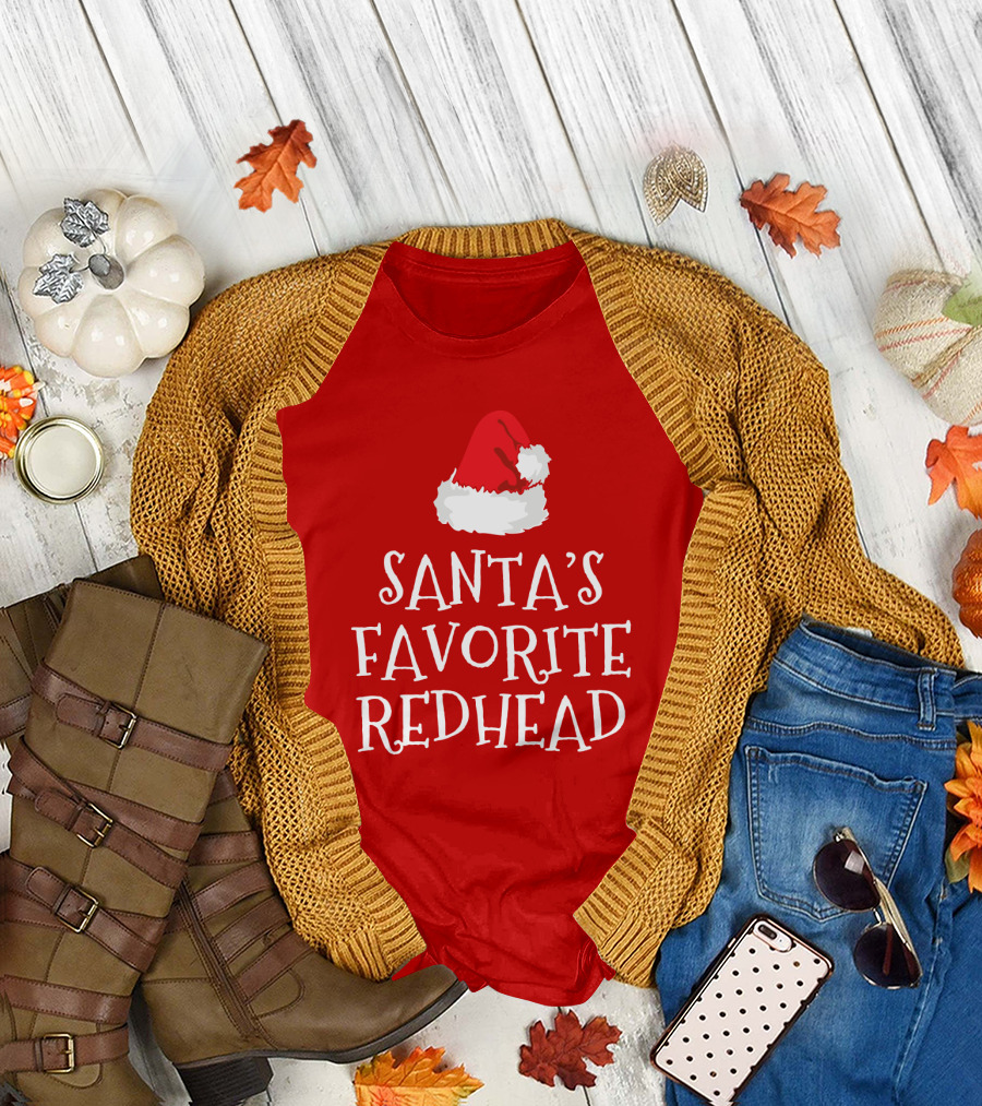 Santa's Favorite Redhead Santa Hat T-Shirt