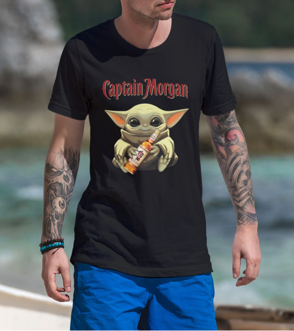 Captain Morgan Baby Yoda Holding Rum Bottle T-Shirt