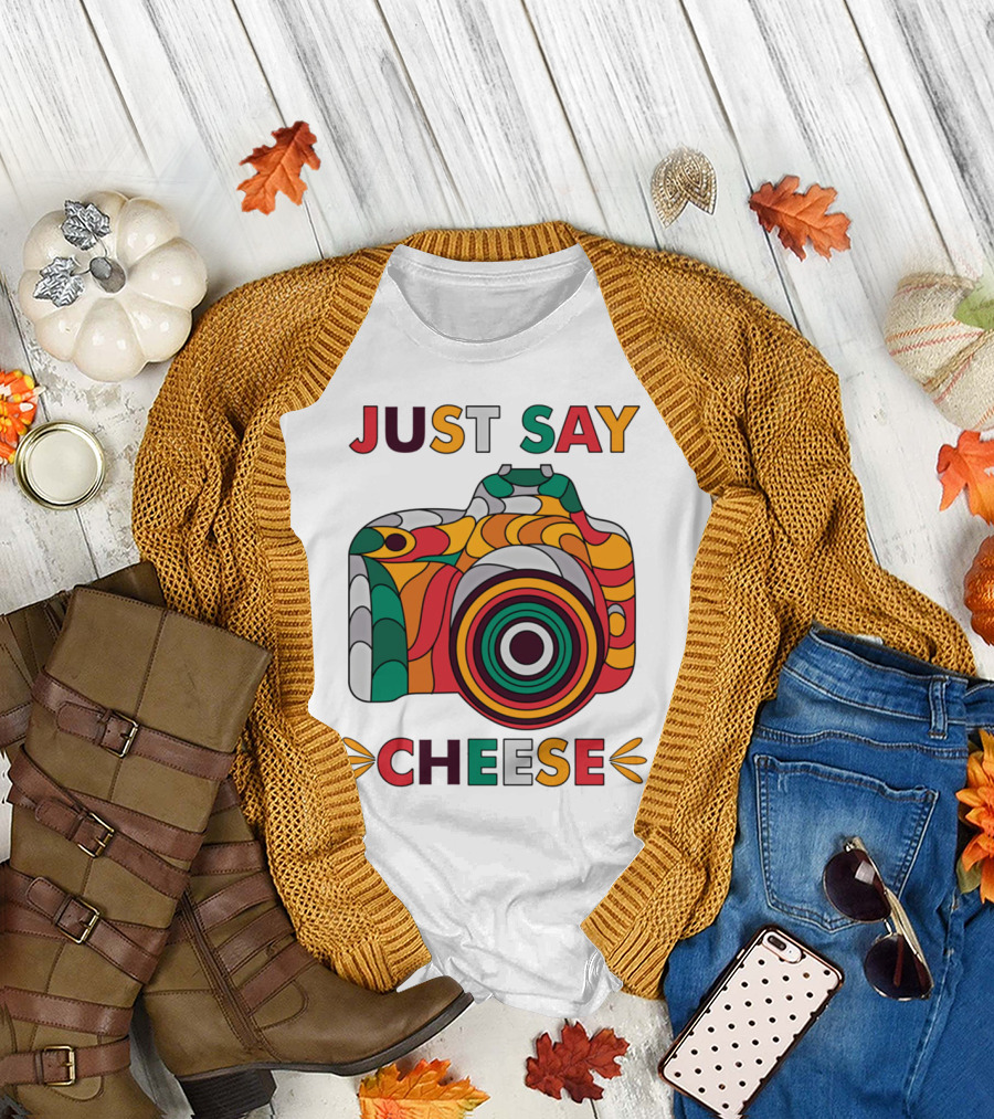 Just Say Cheese Colorful Camera T-Shirt