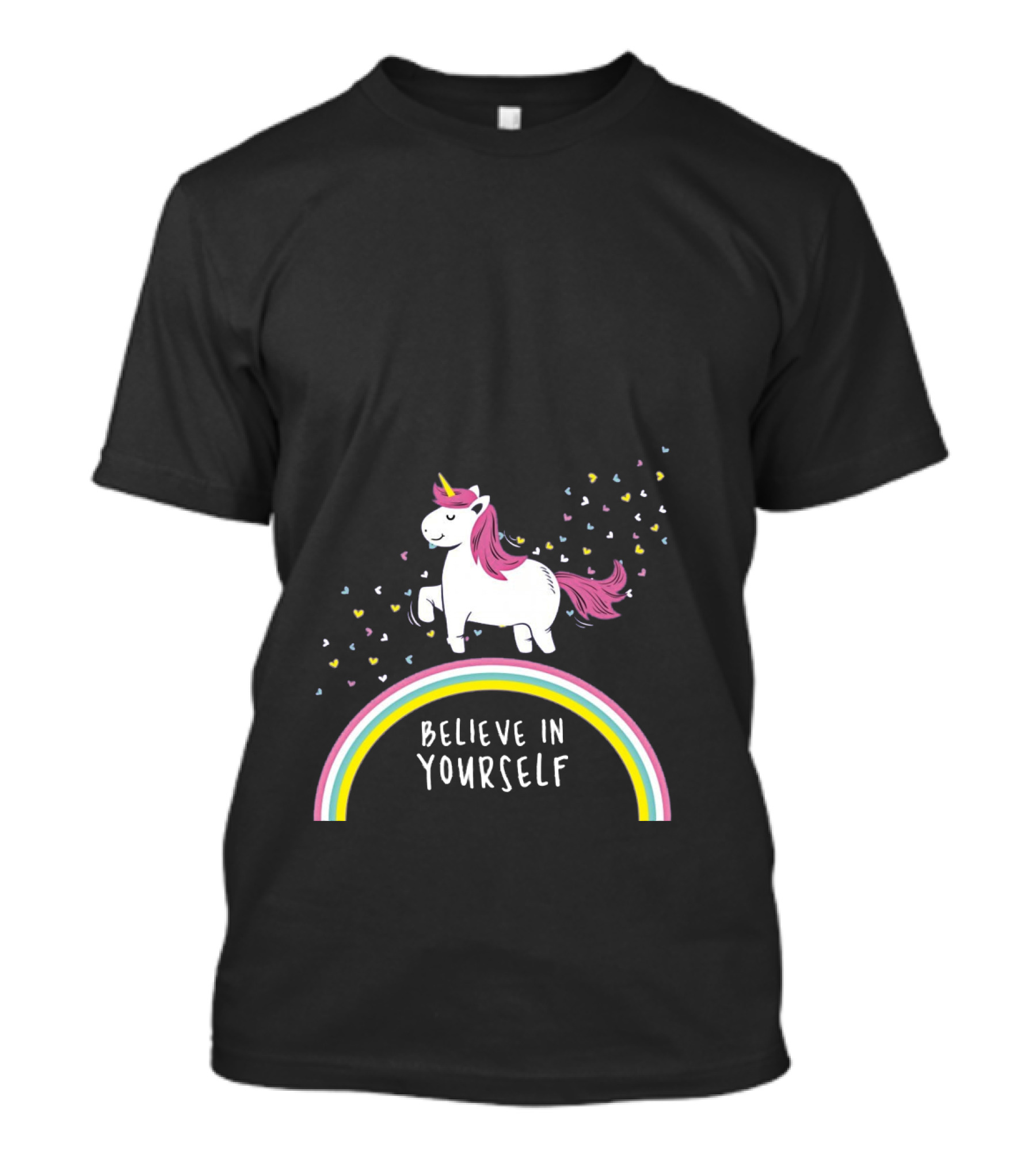 Believe In Yourself Cute Unicorn Rainbow Hearts T-Shirt