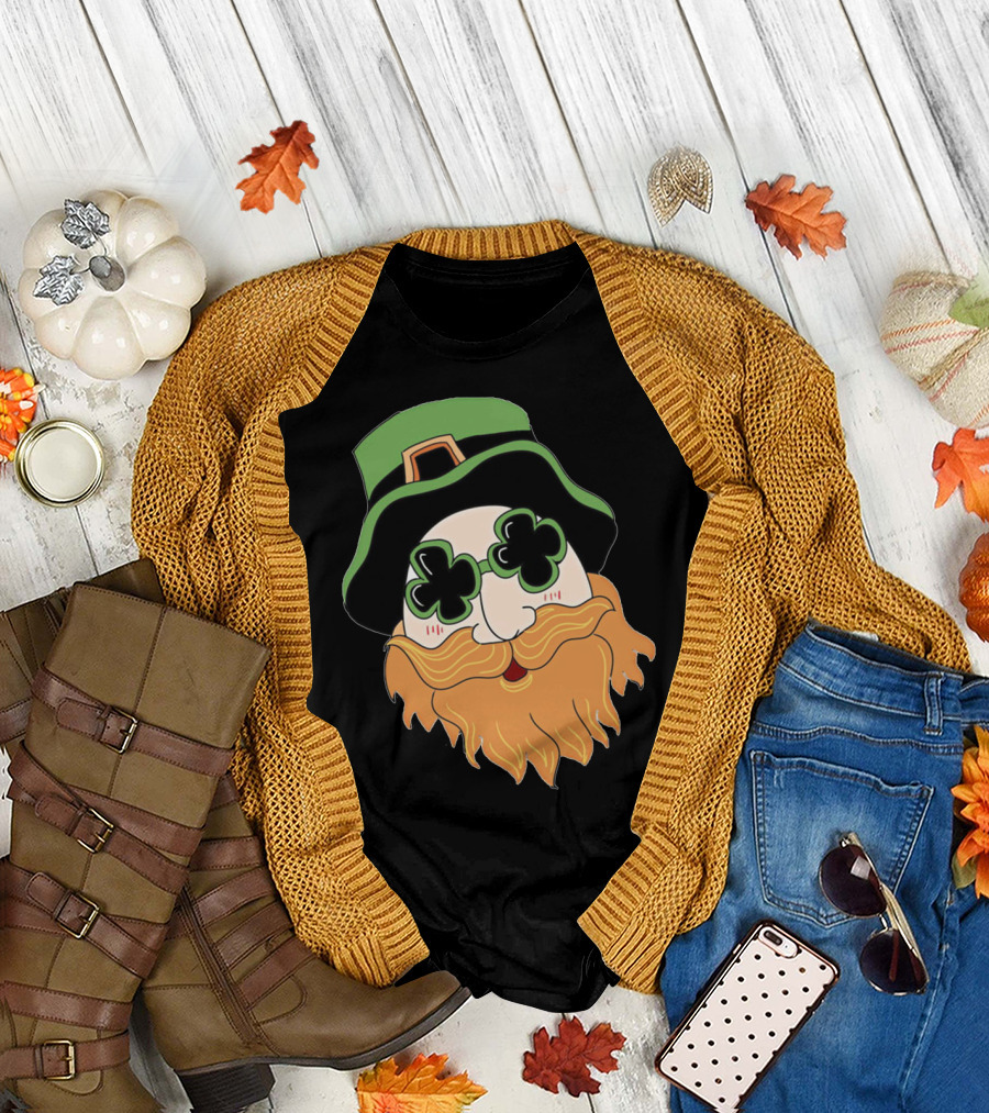 Green Hat Lucky Shamrock Beard T-Shirt