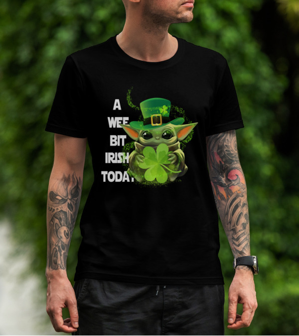 Baby Yoda A Wee Bit Irish Today Shamrock Fedora T-Shirt
