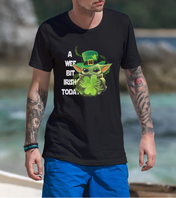 Baby Yoda A Wee Bit Irish Today Shamrock Fedora T-Shirt