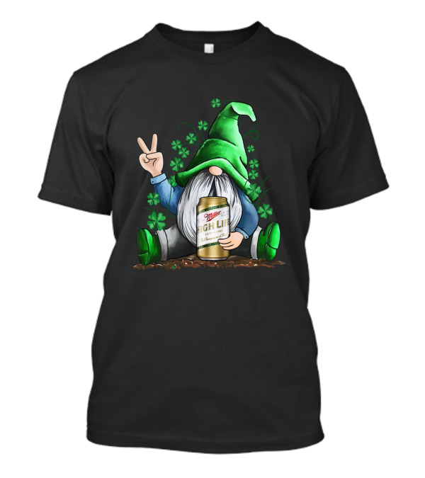 Irish Gnome Peace Sign Shamrocks Miller High Life St Patrick's Day T-Shirt