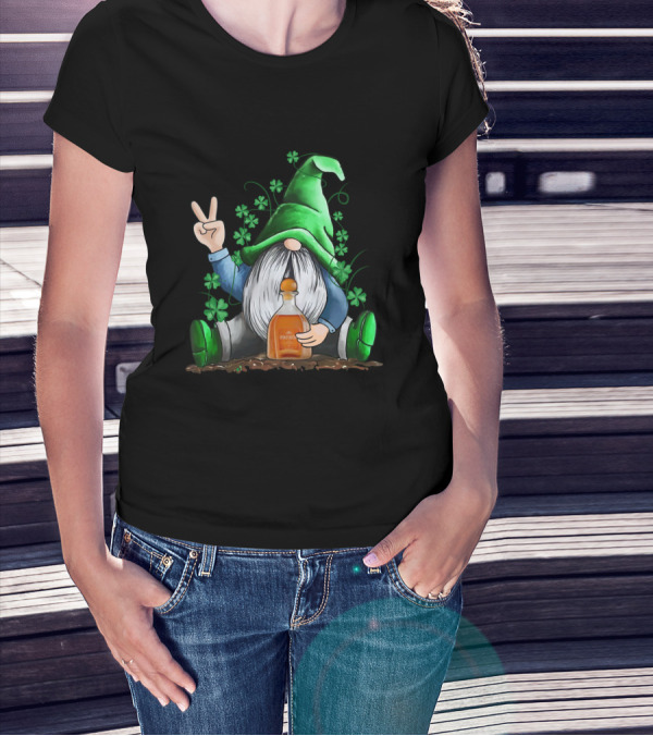 Patron Bottle Hug By Irish Gnome With Shamrocks For St Patrick's Day T-Shirt