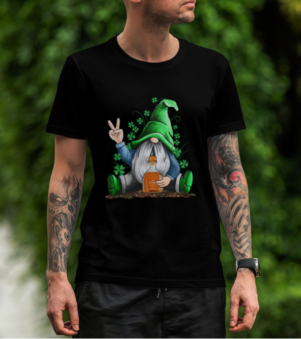 Patron Bottle Hug By Irish Gnome With Shamrocks For St Patrick's Day T-Shirt