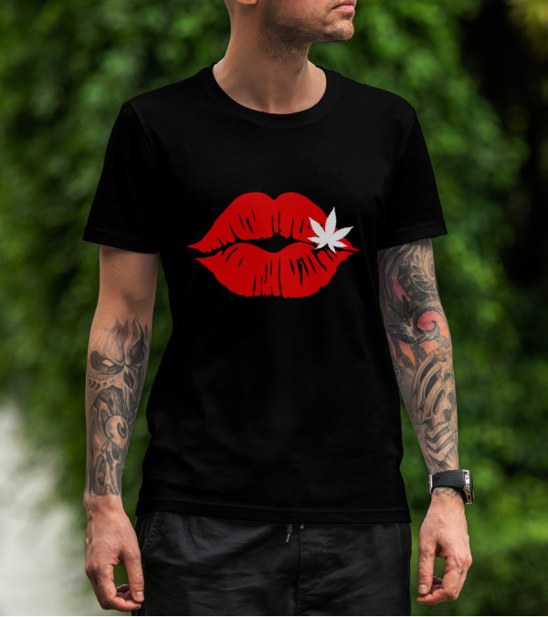 Red Lips Cannabis Weed Leaf T-Shirt