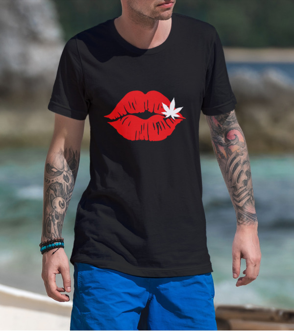 Red Lips Cannabis Weed Leaf T-Shirt